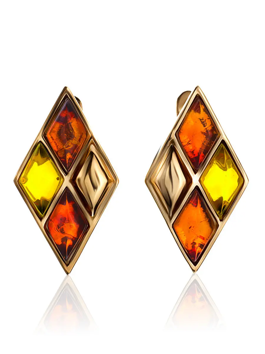 картинка Позолоченные серьги с натуральным янтарём двух цветов «Коломбина» в онлайн магазине