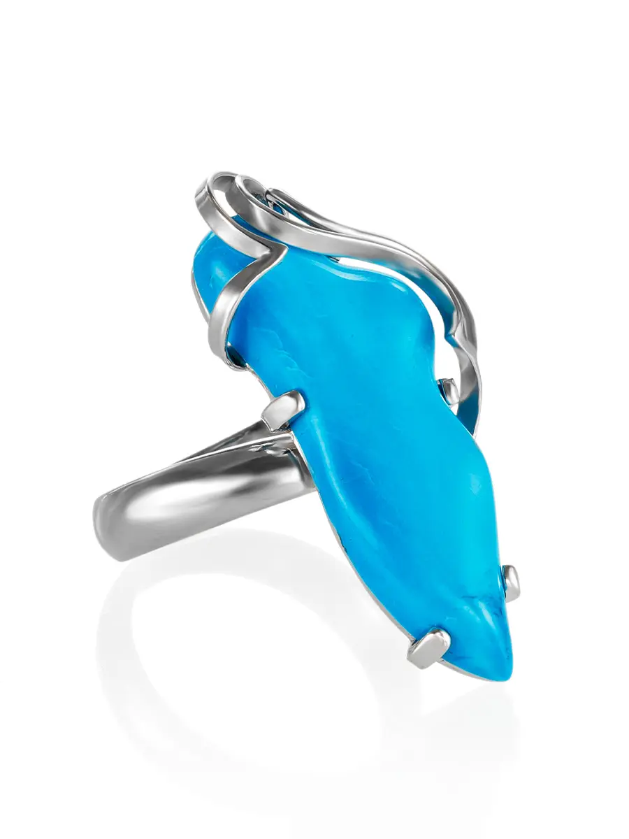 картинка Эффектное коктейльное кольцо из серебра с бирюзой «Серенада» в онлайн магазине