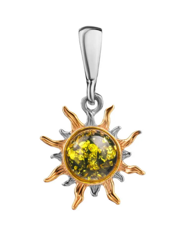 картинка Небольшой кулон в виде солнца, украшенный зелёным янтарём «Гелиос» в онлайн магазине