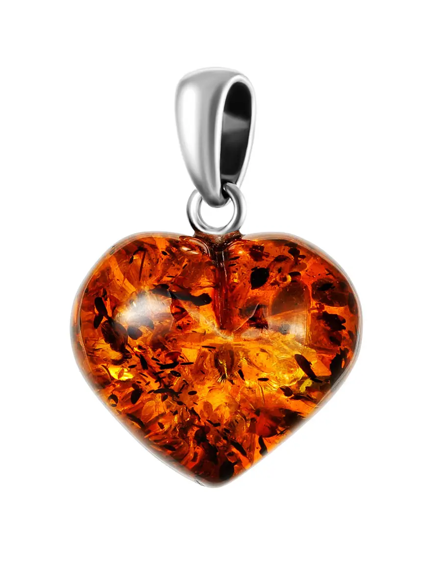 картинка Кулон из цельного натурального янтаря «Сердце» коньячного цвета с искорками в онлайн магазине