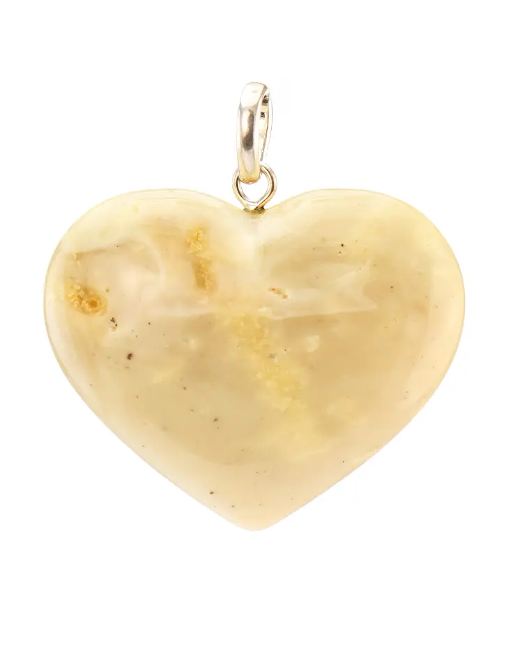 картинка Крупный кулон из натурального белого балтийского янтаря с уникальной текстурой «Сердце» в онлайн магазине