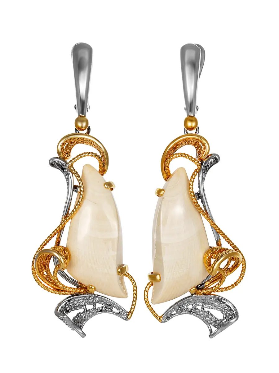 картинка Роскошные серьги из серебра, украшенные бивнем мамонта «Эра» в онлайн магазине