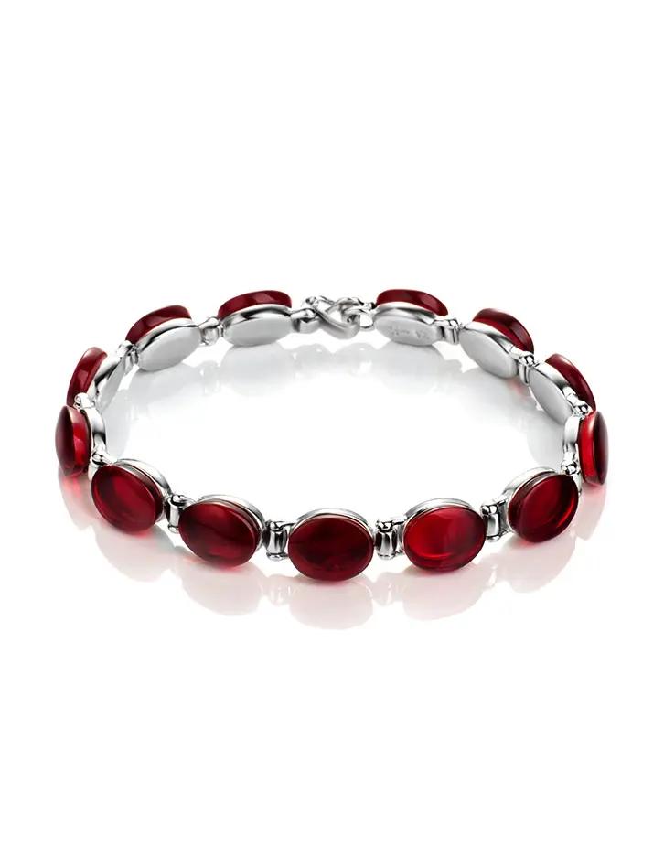 картинка Стильный серебряный браслет с натуральным вишнёвым янтарём «Сангрил» в онлайн магазине