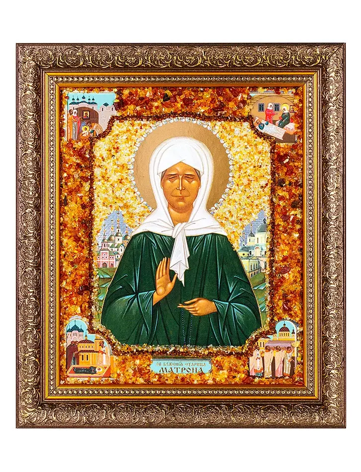 картинка «Матрона Московская». Икона, украшенная натуральным янтарём в онлайн магазине