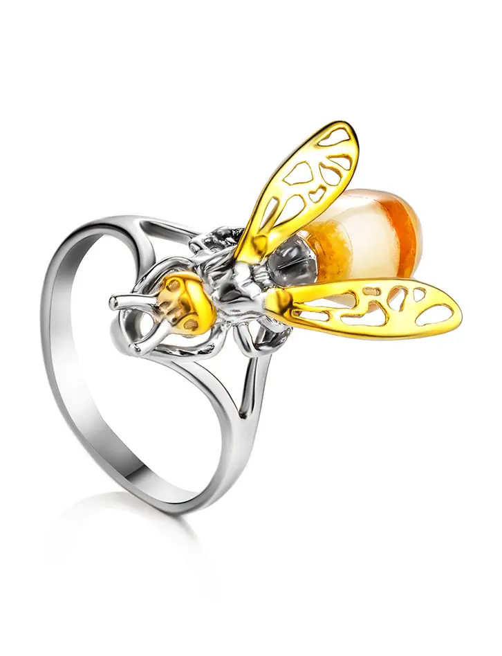 картинка Оригинальное кольцо из серебра с золочением и янтаря «Винни Пух» в онлайн магазине