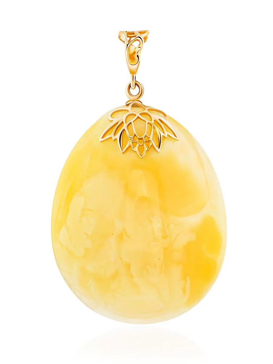 картинка Подвеска из натурального цельного молочно-медового янтаря в золоте 585 пробы в онлайн магазине