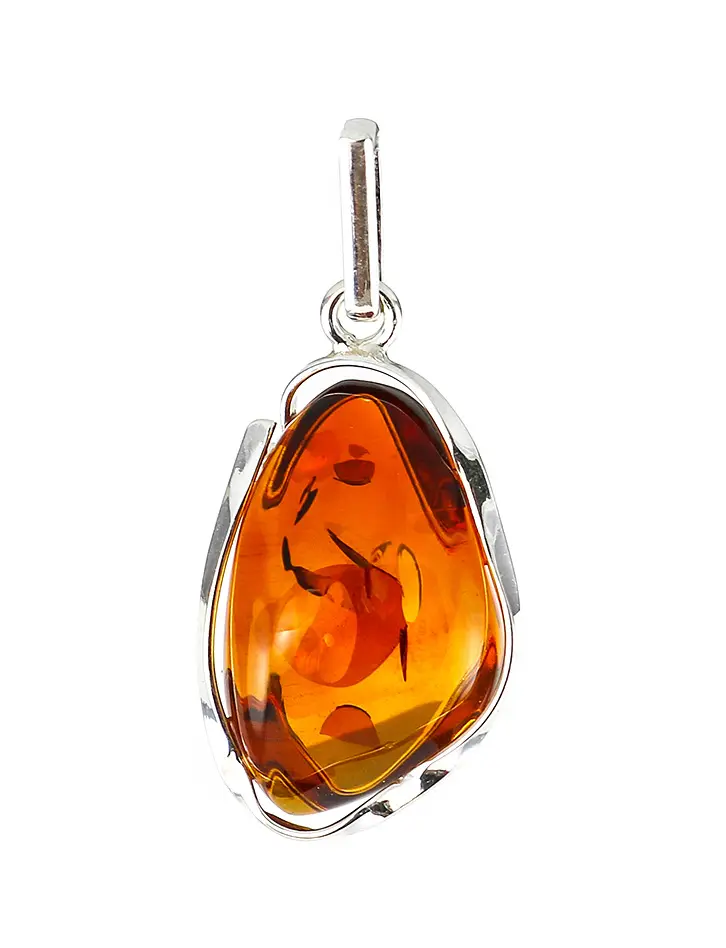картинка Небольшая подвеска из натурального прозрачного янтаря вишневого цвета в серебре «Лагуна» в онлайн магазине