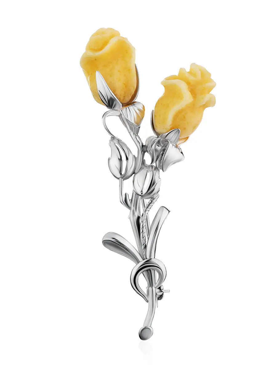 картинка Изящная брошь с натуральным медовым янтарём «Роза» в онлайн магазине