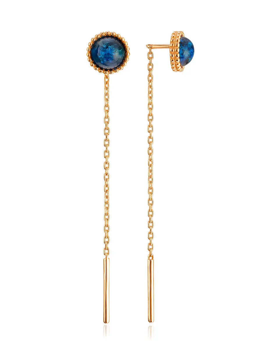 картинка Изысканные продевные серьги с синим янтарём «Палестрина» в онлайн магазине