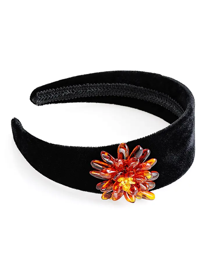 картинка Широкий ободок для волос, украшенный янтарным цветком «Хризантема» в онлайн магазине
