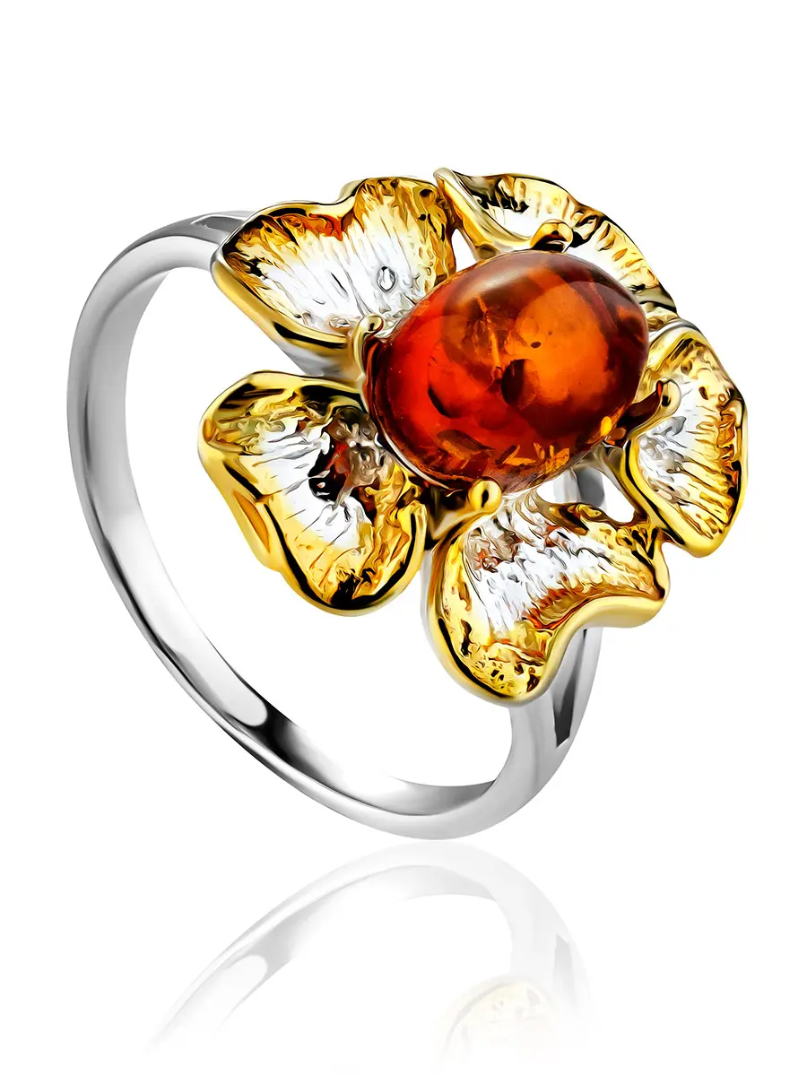 картинка Красивое кольцо с янтарём коньячного цвета «Бальзамин» в онлайн магазине