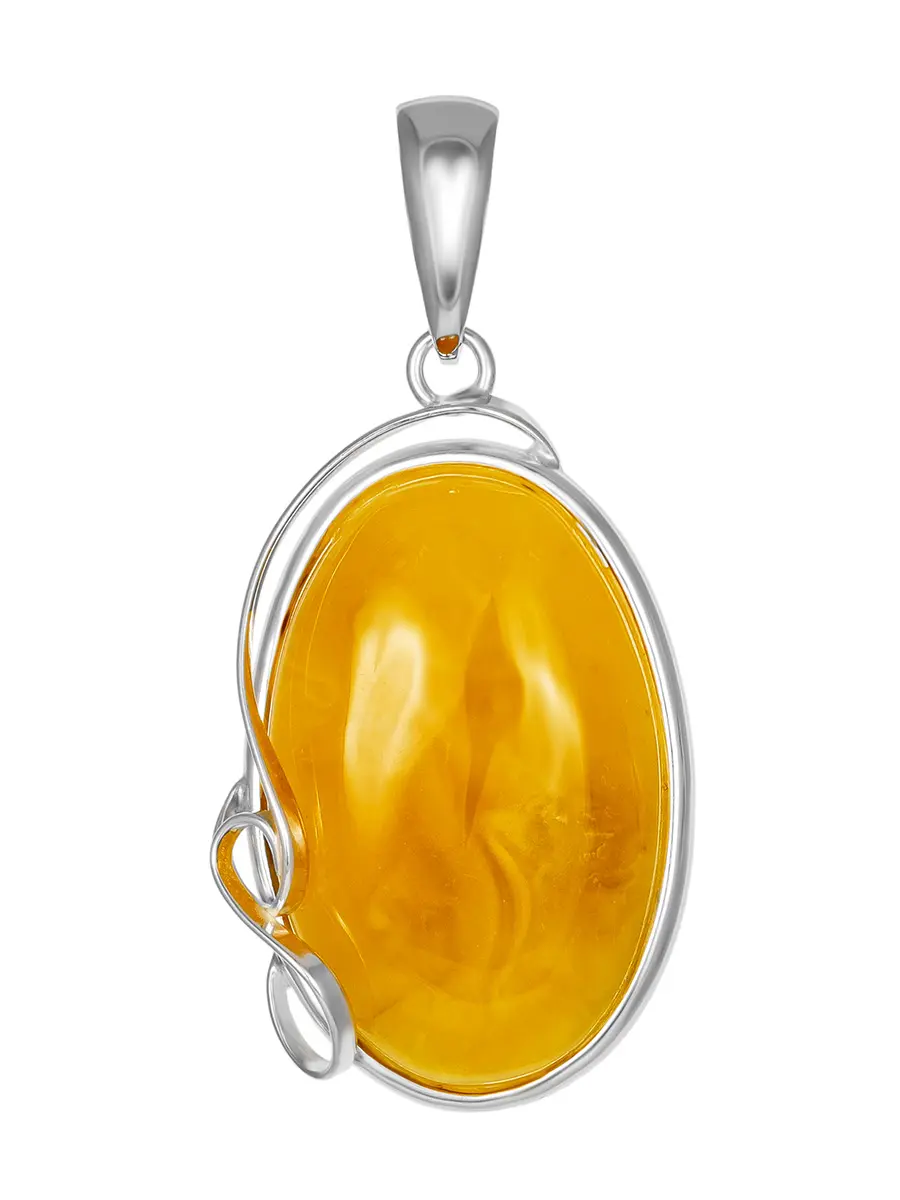 картинка Текстурная подвеска из янтаря медового цвета в серебре в онлайн магазине