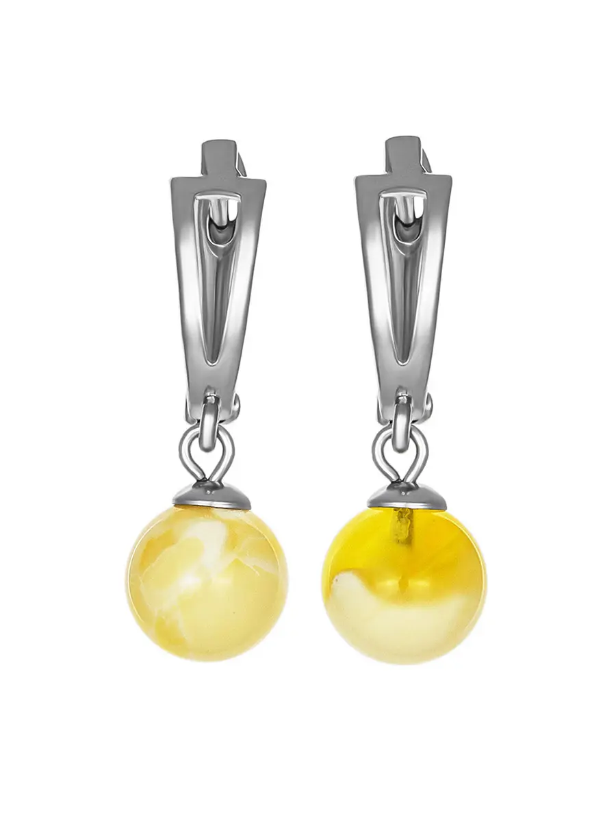 картинка Нежные серьги с подвесками-шариками из натурального цельного янтаря «Юпитер» в онлайн магазине