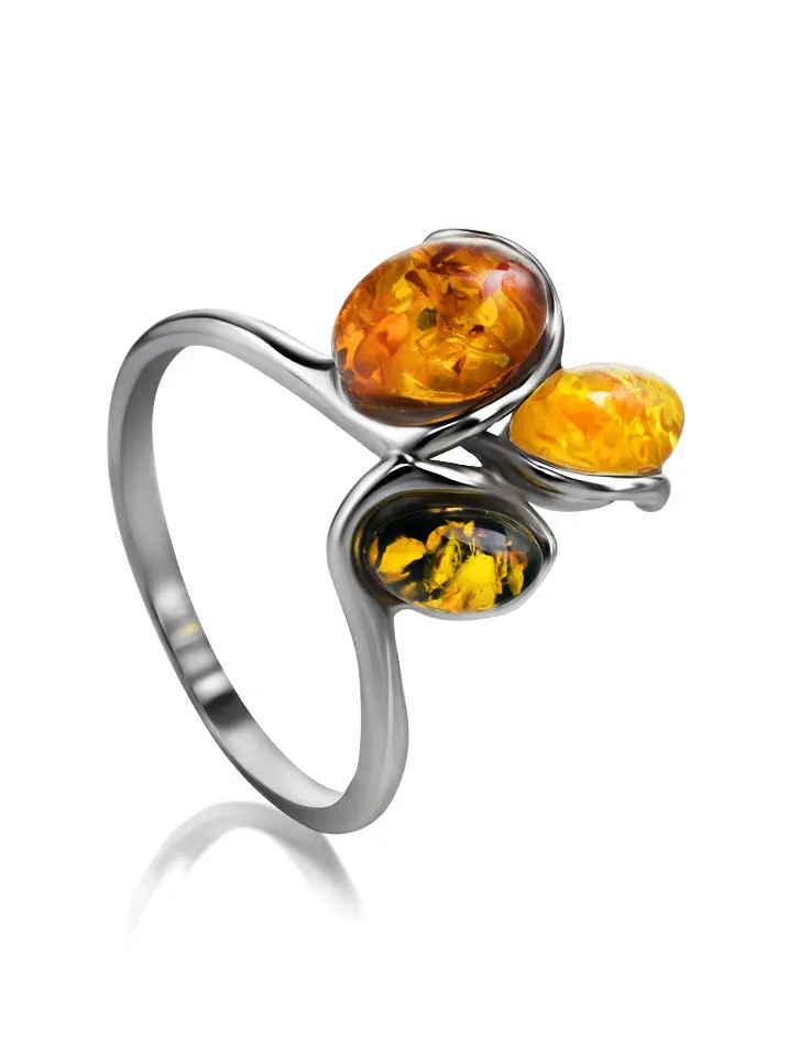 картинка Яркое кольцо со вставками из натурального балтийского янтаря разных цветов «Флора» в онлайн магазине
