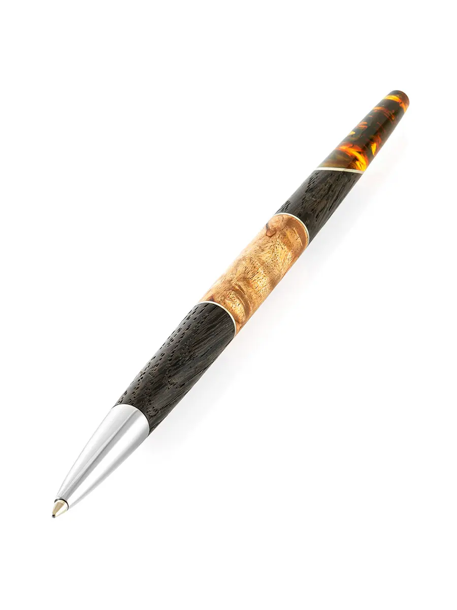 картинка Красивая ручка авторской работы из дерева и янтаря с природной текстурой «Олливандер» в онлайн магазине