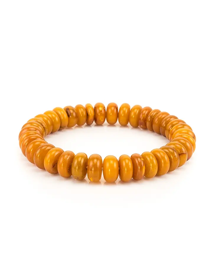картинка Длинный браслет из натурального медового янтаря «Шайбы» с эффектом старения в онлайн магазине