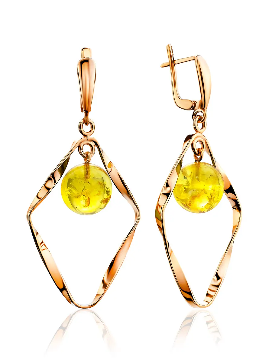 картинка Яркие нарядные серьги «Рапсодия» из серебра в позолоте и лимонного янтаря в онлайн магазине