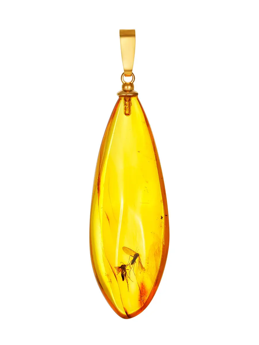 картинка Изящная подвеска из натурального цельного янтаря с инклюзами в онлайн магазине