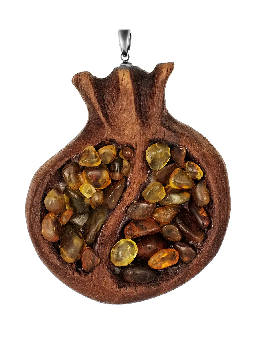 картинка Необычная подвеска из дерева и натурального янтаря «Гранат» в онлайн магазине