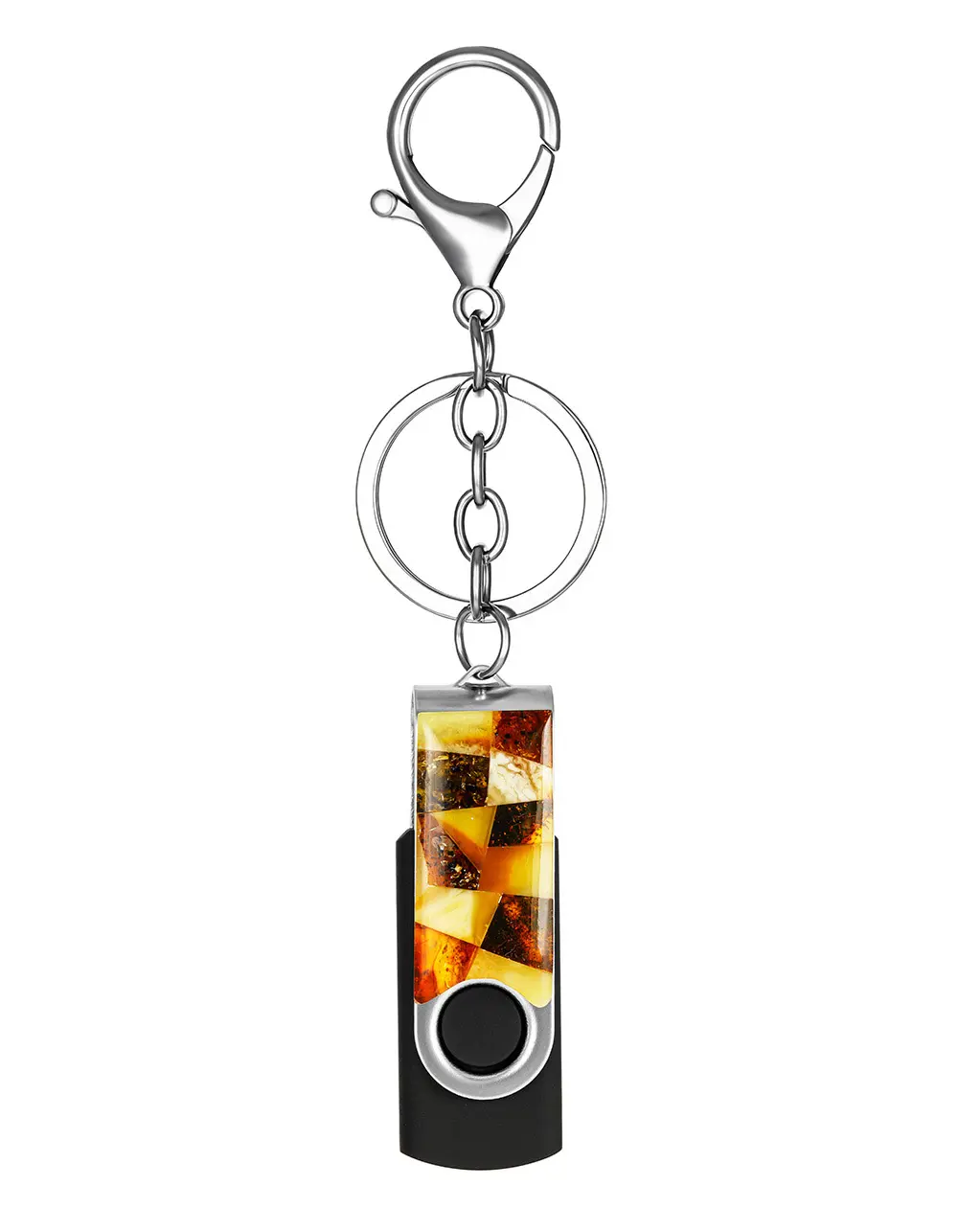 картинка Брелок с USB-флэш-накопителем в корпусе с мозаикой из натурального янтаря в онлайн магазине
