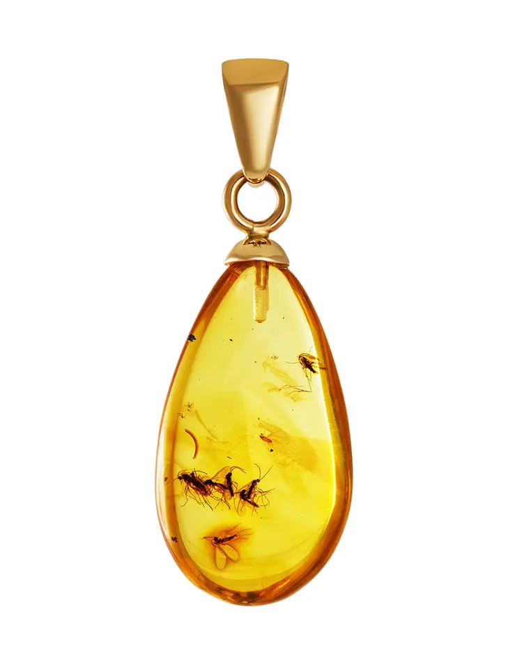 картинка Уникальный кулон из натурального янтаря с инклюзами и золота «Клио» в онлайн магазине