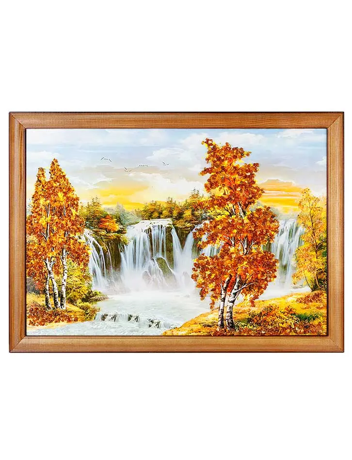 картинка Горизонтальная картина, украшенная натуральным балтийским янтарём «Бабье лето» в онлайн магазине