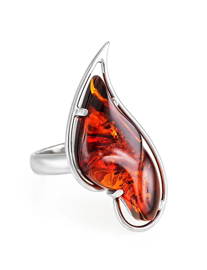картинка Необычное кольцо из серебра и натурального янтаря «Палладио» в онлайн магазине