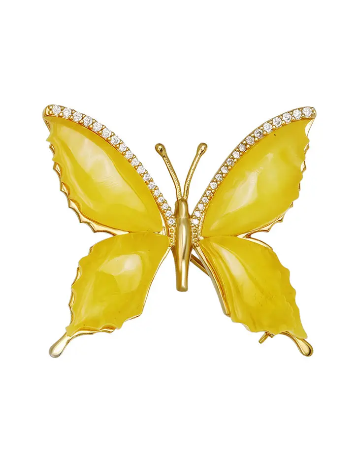 картинка Красивая яркая брошь из натурального медового янтаря в позолоченном серебре «Апрель» в онлайн магазине