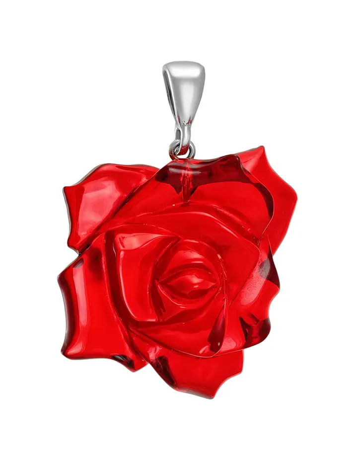 картинка Красивый резной кулон «Пурпурная роза» из натурального колумбийского янтаря в онлайн магазине