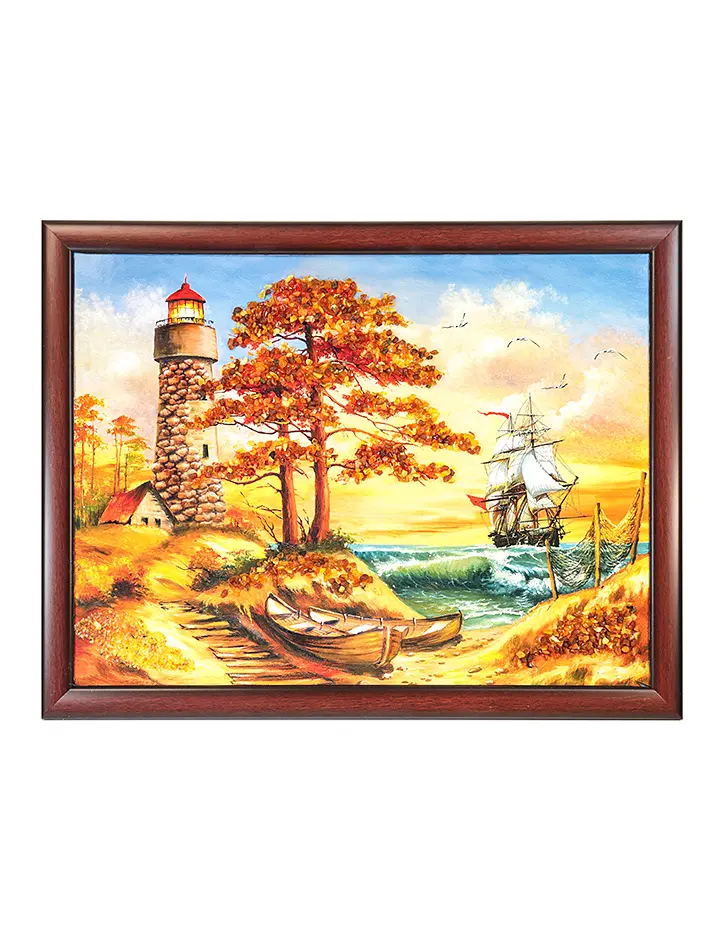 картинка Горизонтально ориентированная картина, украшенная россыпью натурального янтаря «К далёким берегам» в онлайн магазине