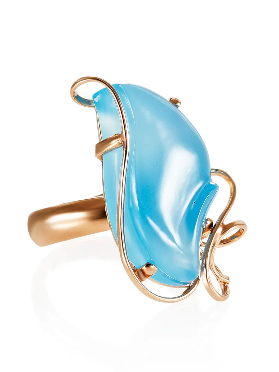 картинка Нежное кольцо из золоченного серебра с голубым халцедоном «Серенада» в онлайн магазине