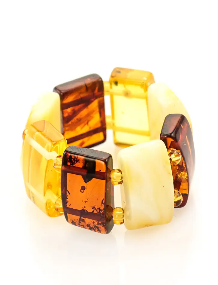 картинка Стильное кольцо на резинке из натурального балтийского янтаря в онлайн магазине