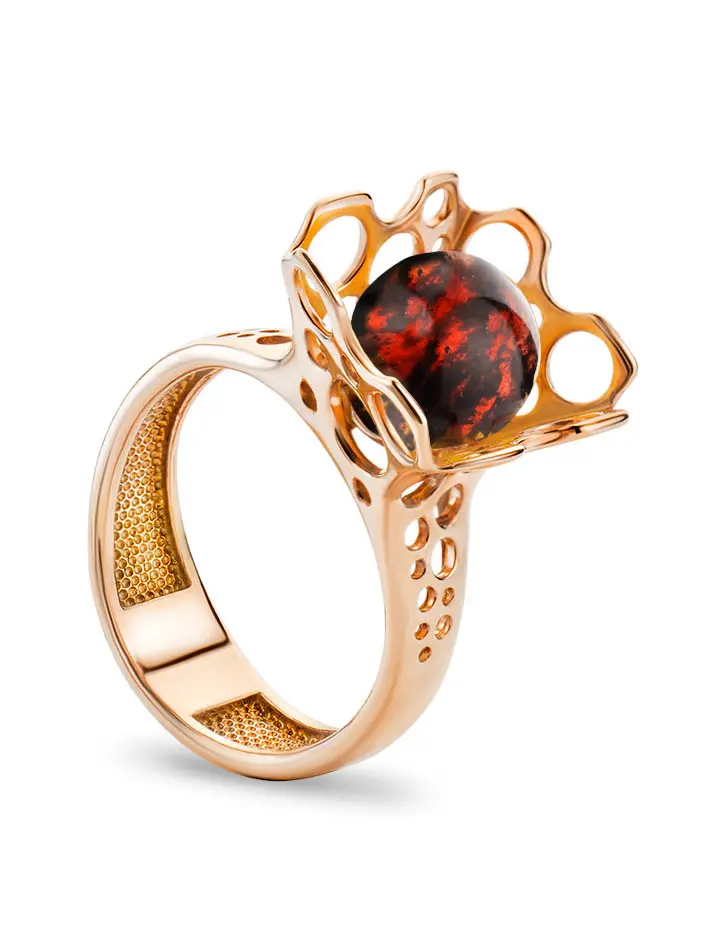 картинка Оригинальное кольцо из вишнёвого янтаря «Женева» в онлайн магазине