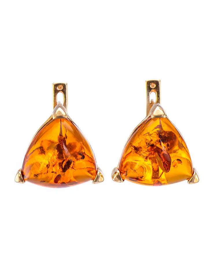 картинка Элегантные серьги из золота и цельного янтаря «Треугольник» в онлайн магазине