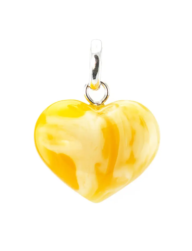 картинка Подвеска из янтаря в форме сердца с великолепной уникальной пейзажной текстурой молочно-медового цвета в онлайн магазине