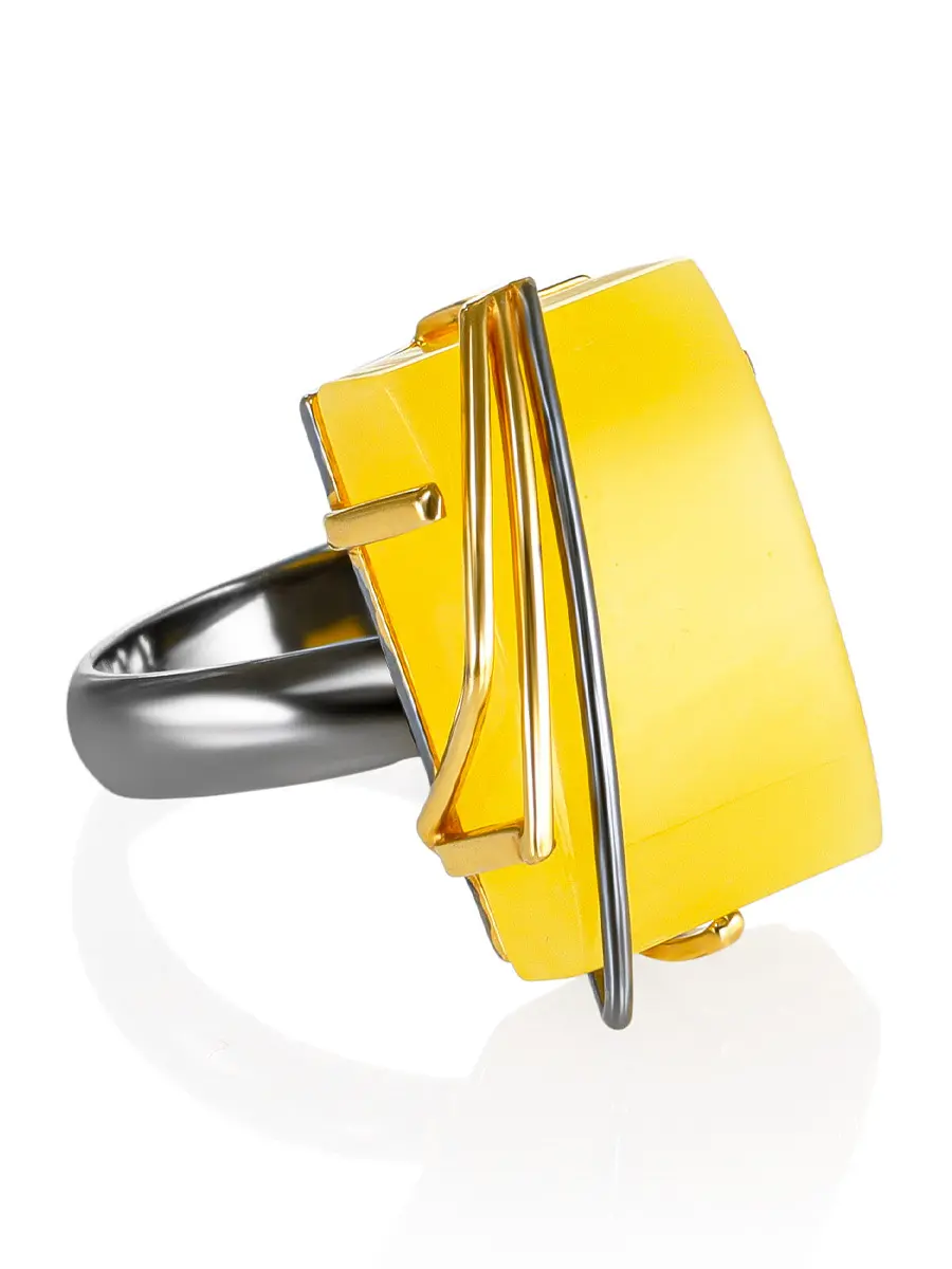 картинка Оригинальное кольцо в геометрическом дизайне с медовым янтарём «Пикассо» в онлайн магазине