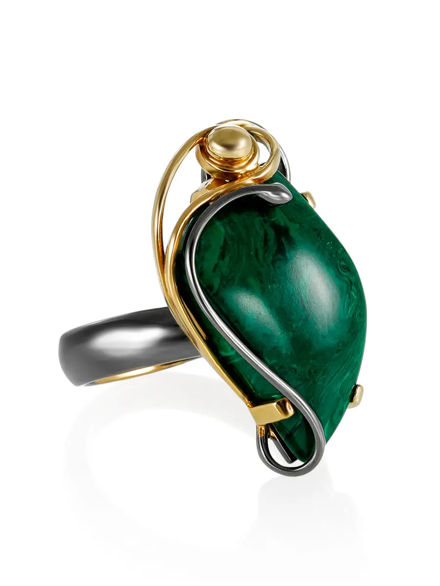 картинка Яркое кольцо из серебра, украшенное малахитом «Серенада» в онлайн магазине