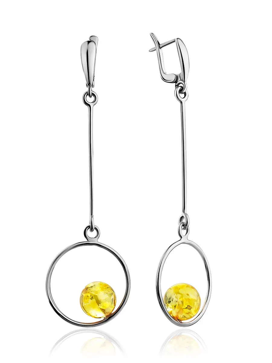 картинка Серьги из серебра и натурального янтаря ярко-лимонного цвета «Юпитер» в онлайн магазине