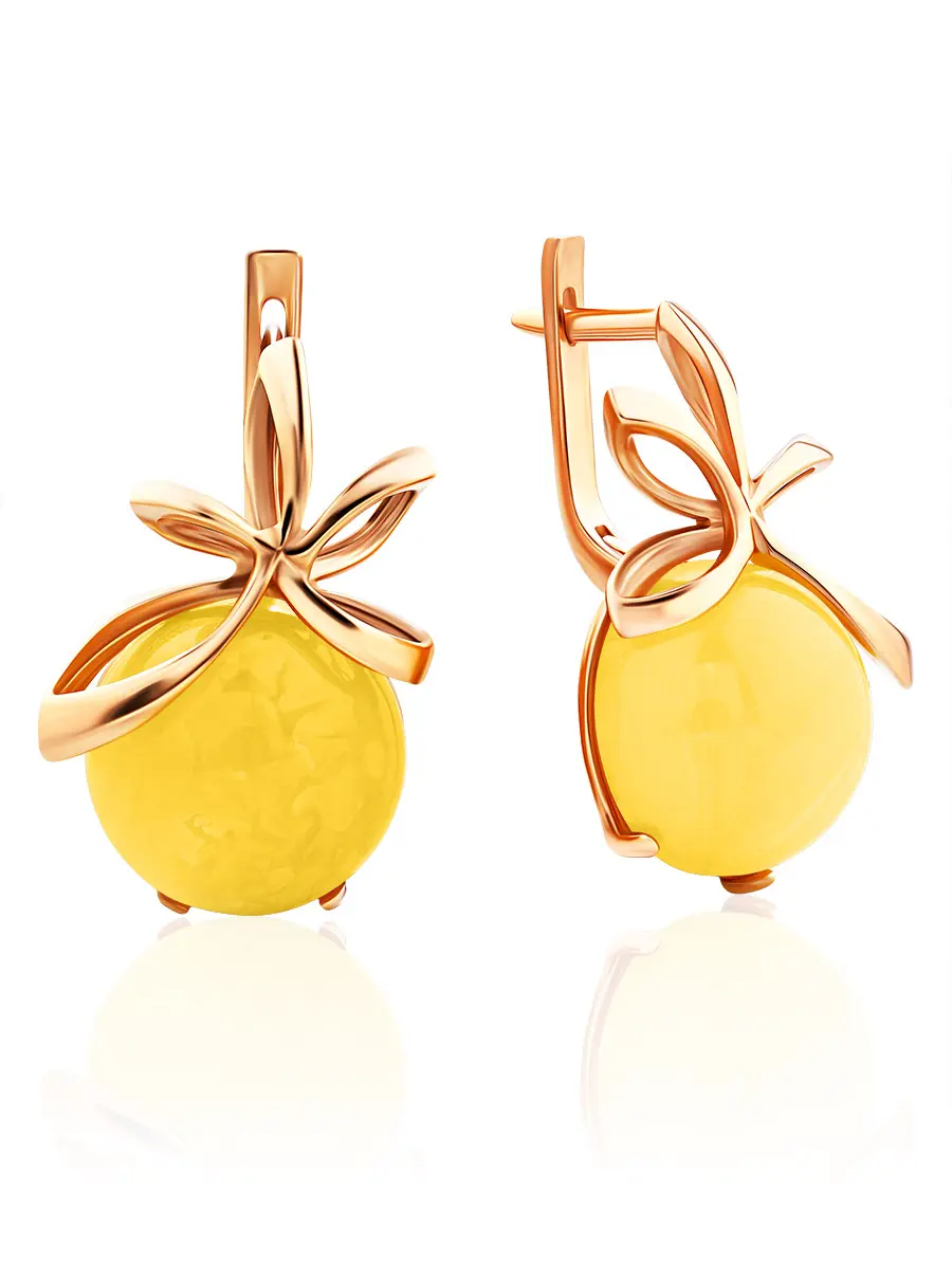картинка Нарядные серьги из натурального медового янтаря и золочённого серебра «Черри» в онлайн магазине