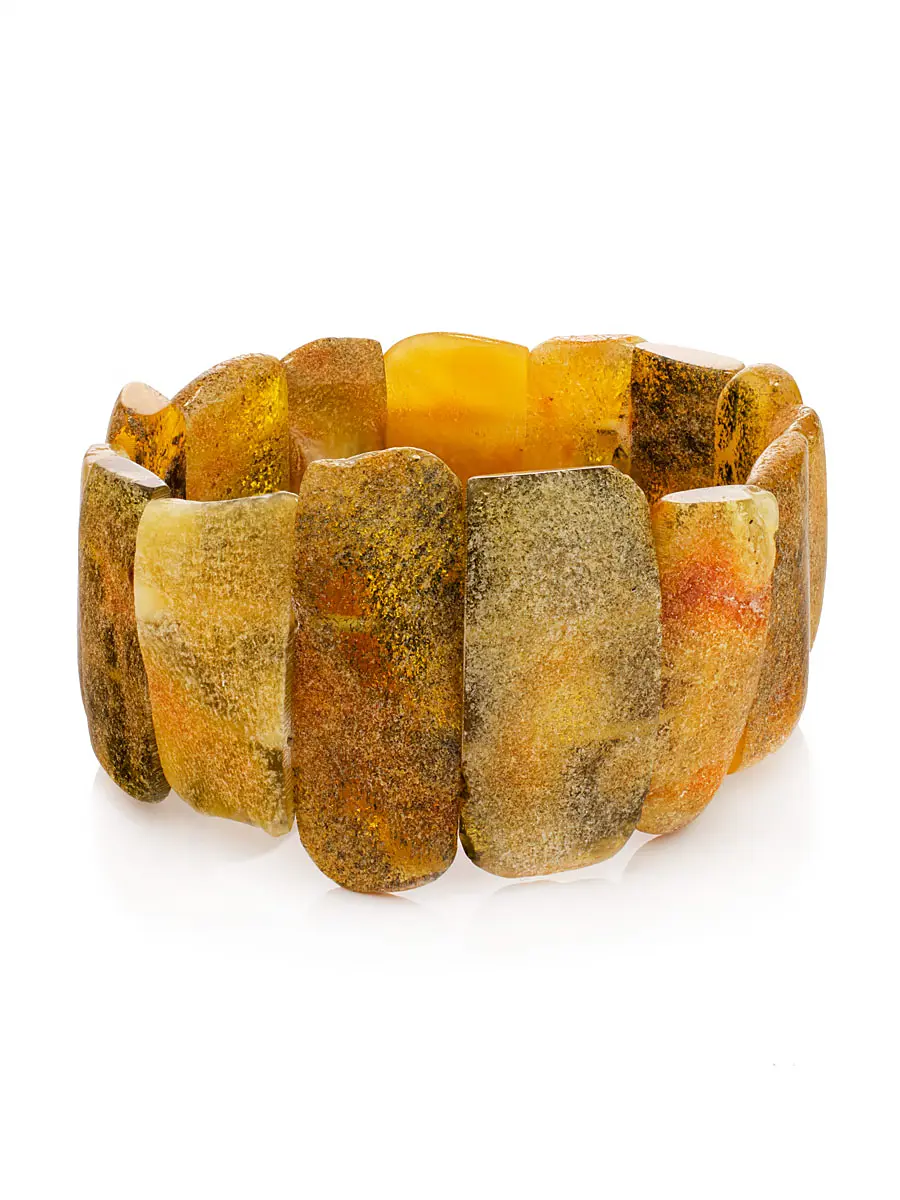 картинка Стильный браслет из лечебного янтаря с природной корочкой «Помпеи» в онлайн магазине