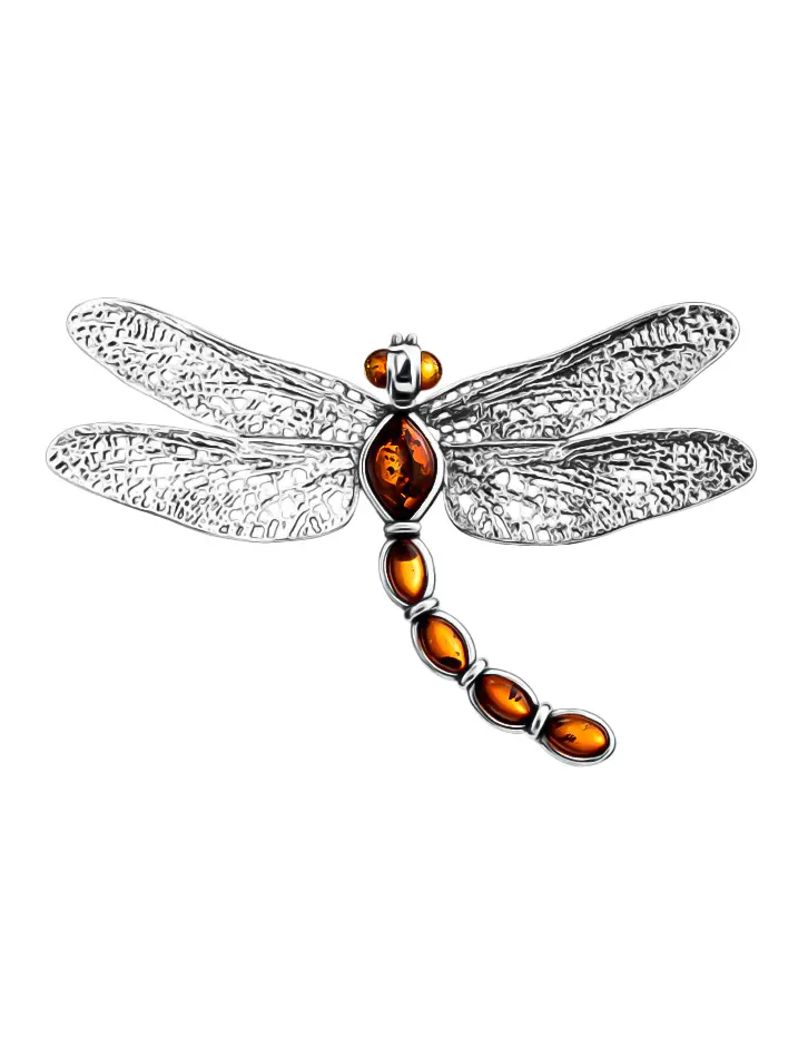 картинка Красивый ажурный кулон «Стрекоза» с натуральным янтарём в онлайн магазине