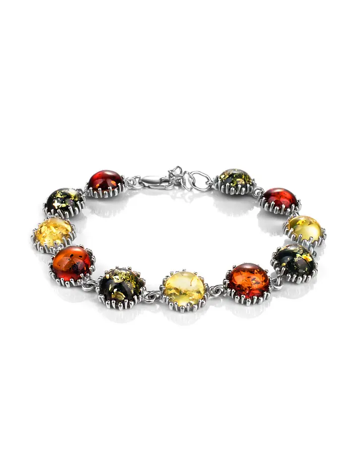 картинка Яркий браслет с натуральным цельным янтарём разных оттенков «Бруния» в онлайн магазине