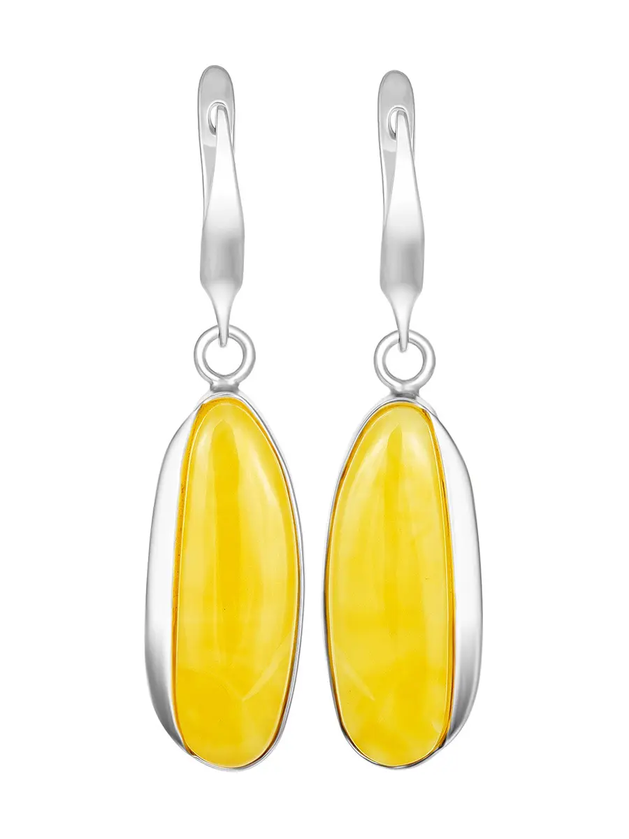 картинка Удлинённые серьги с янтарем медового цвета «Лагуна» в онлайн магазине