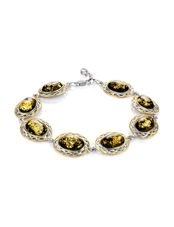 картинка Нарядный браслет «Вавилон» с натуральным искрящимся янтарём в онлайн магазине