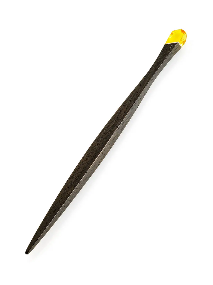 картинка Китайская шпилька для волос из морёного дуба с вставкой из натурального балтийского янтаря в онлайн магазине