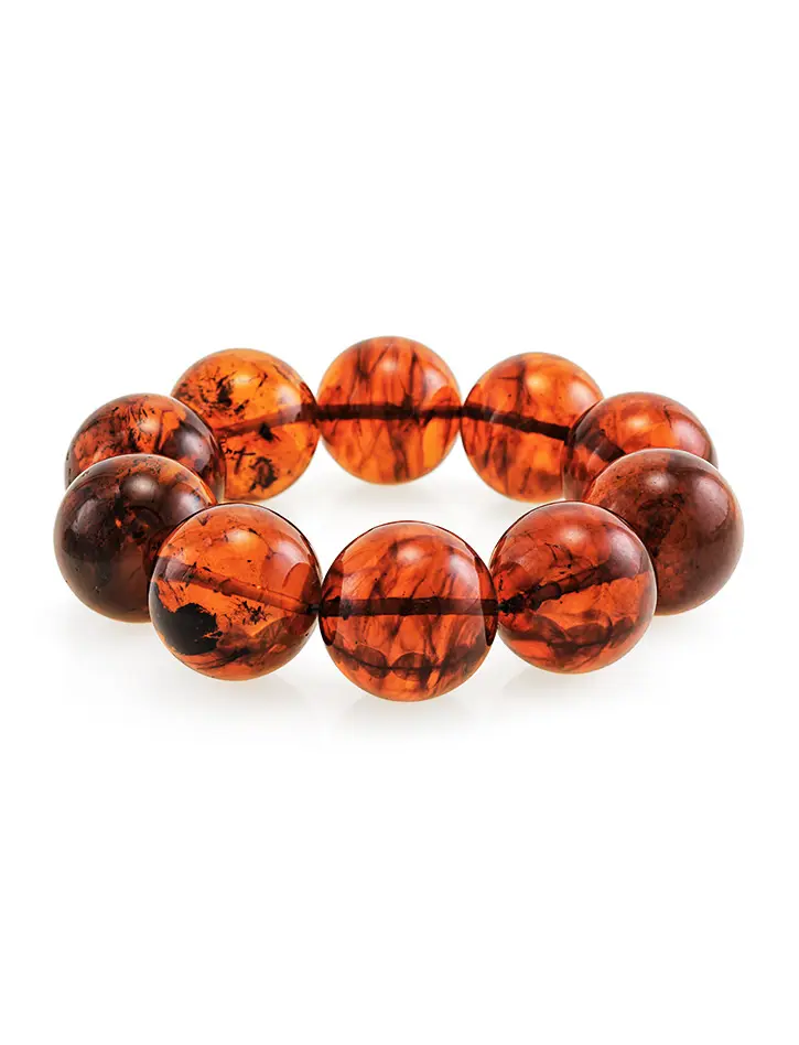 картинка Роскошный браслет из натурального янтаря красно-коньячного цвета «Юпитер» в онлайн магазине