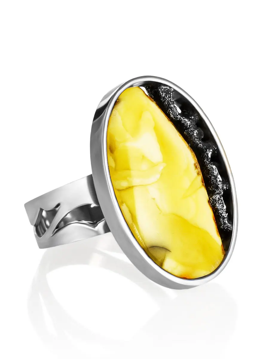 картинка Эксклюзивное кольцо с натуральным текстурным янтарём «Модерн» в онлайн магазине