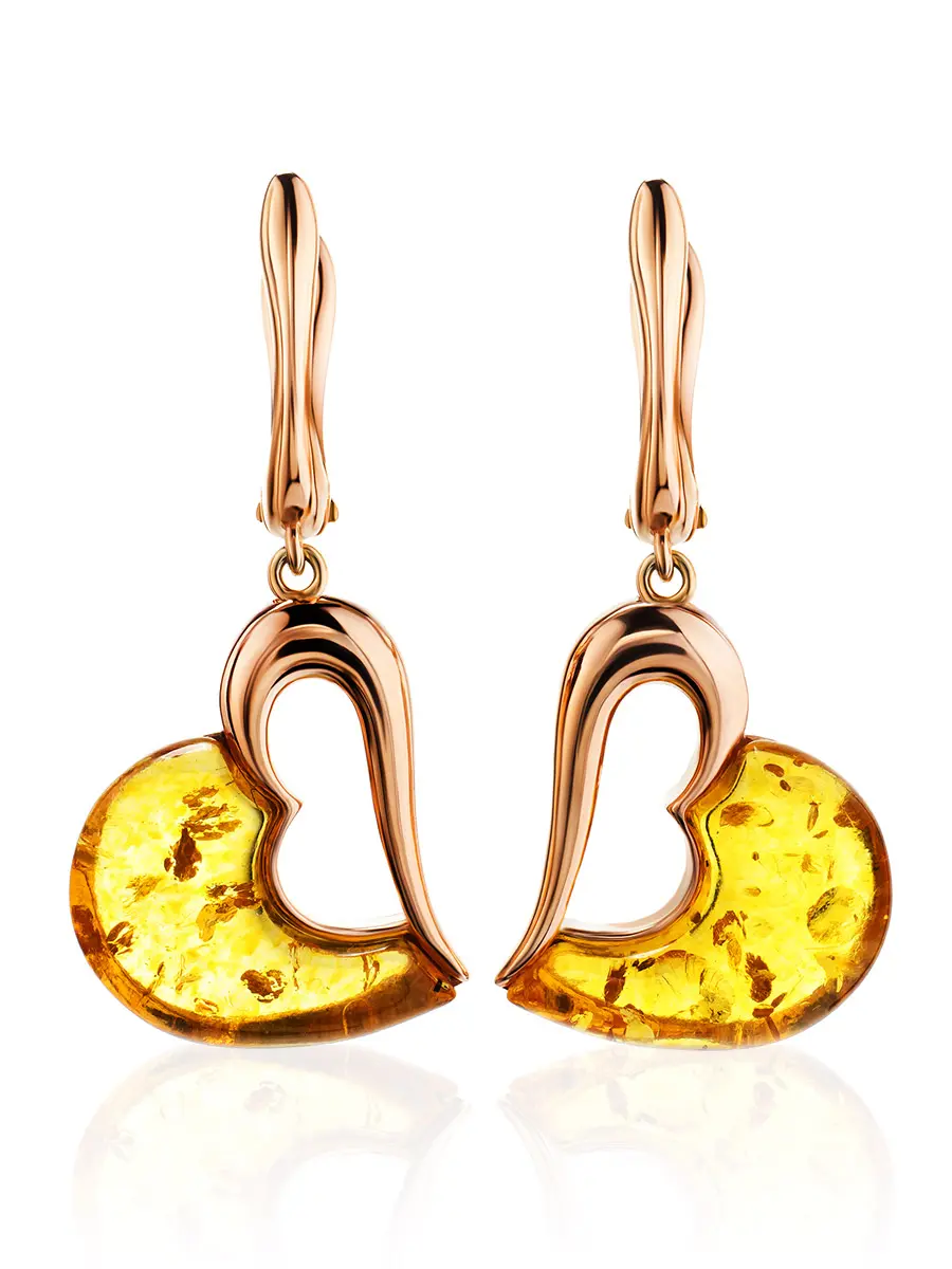 картинка Серьги в виде сердца «Санрайз» из позолоченного серебра с лимонным янтарём в онлайн магазине