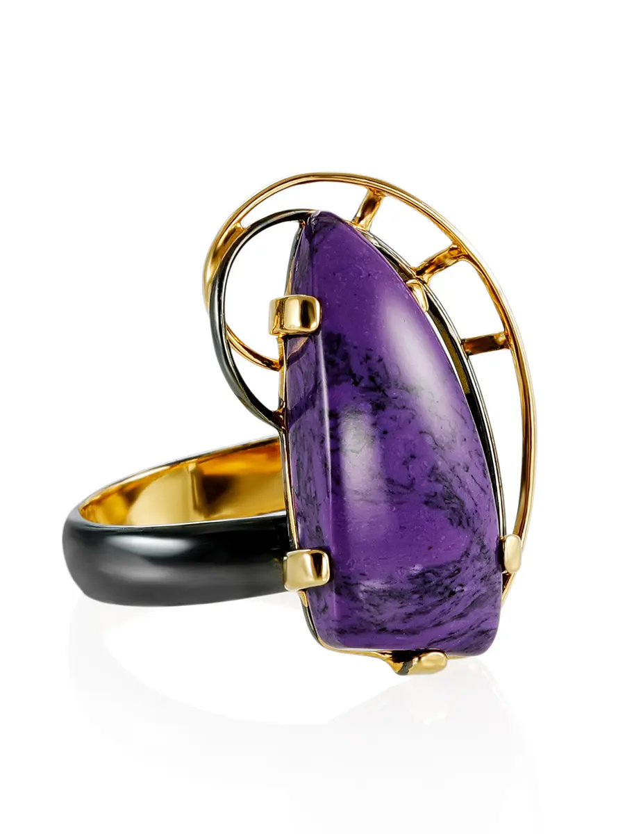 картинка Необычное серебряное кольцо с чароитом «Серенада» в онлайн магазине