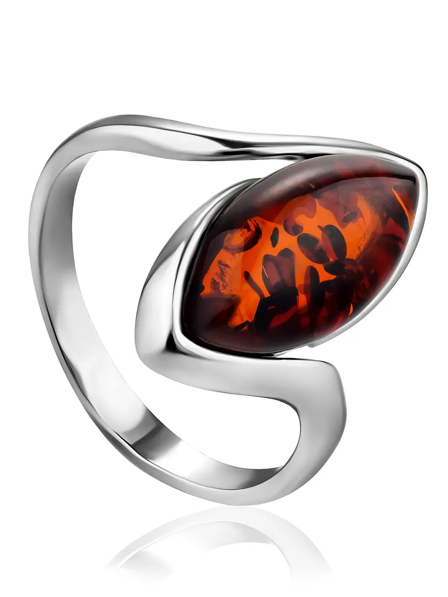 картинка Серебряное кольцо с натуральным балтийским янтарём коньячного цвета «Амидала» в онлайн магазине